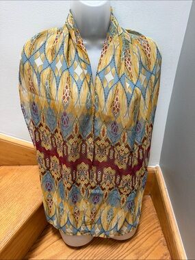 The Art Institute of Chicago Oblong Silk Scarf — Gold & Blue Paisley Print